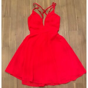 Charlotte Russe Red Criss Cross V Neck Fit Flare Mini Dress Women's Size Small